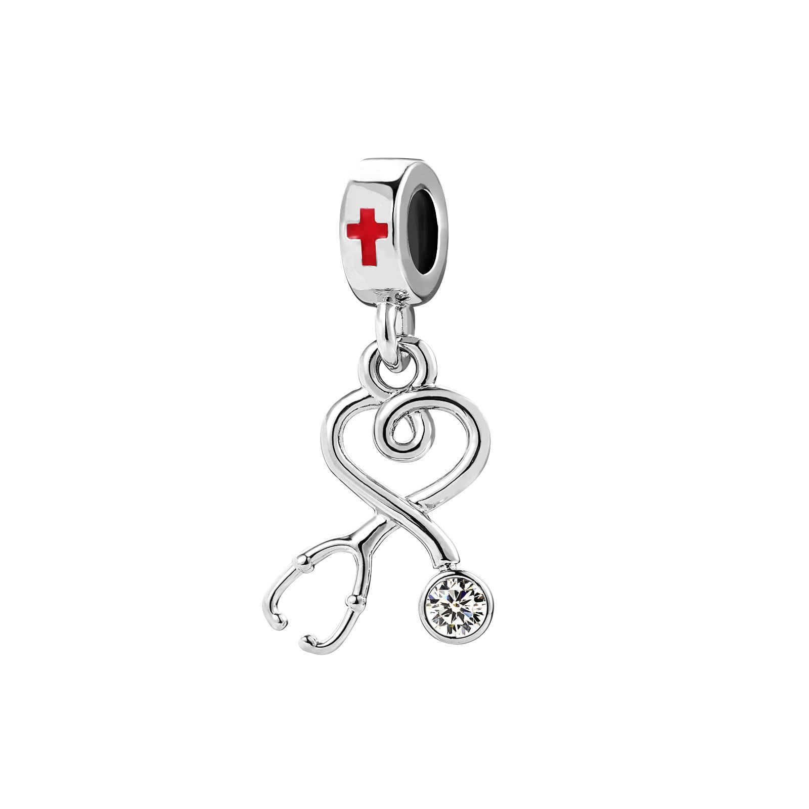 KunBead Jewelry Women Girls Nurses Day Stethoscope Pendant Dangle Bead Charms Compatible with Pandora Bracelets
