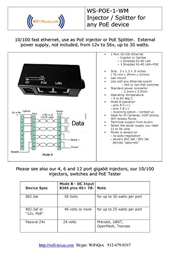 image for WiFi-Texas Passive PoE injector Power over Ethernet - RJ45 data to RJ4