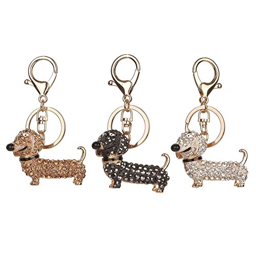 Stock Show 1Pc Lovely Dachshund Dog Diamond Bowknot Engraved Collar Charm Id Tags Crystal Keychains Keyrings For Pet Collar Accessory Car Women Alloy Purse Bag Key Chain Ring Holder