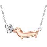 LWXIE Diamond Butterfly and Dachshund Pendant Necklace for Women 925 Sterling Silver Lab Grown Diamonds Jewelry Gifts 0.056 cttw D Color VVS Clarity