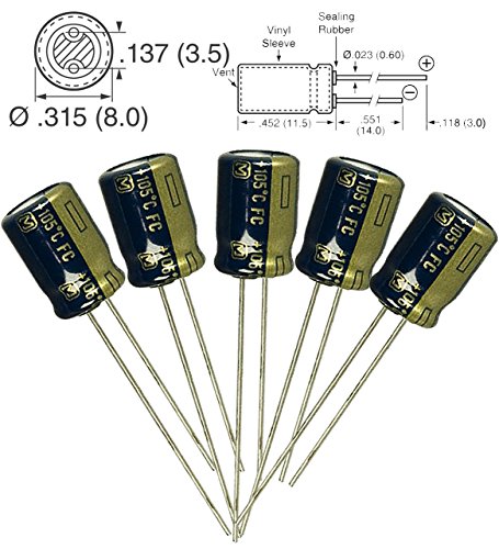 5pcs Panasonic FC 220uF 25v 105c Radial Electrolytic Capacitor Low ESR, 2000 hours @ 105C