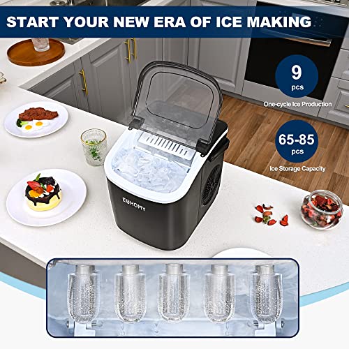 EUHOMY Ice Makers Countertop with Handle, 25.5lbs/24H, 9 Bullet Ice
