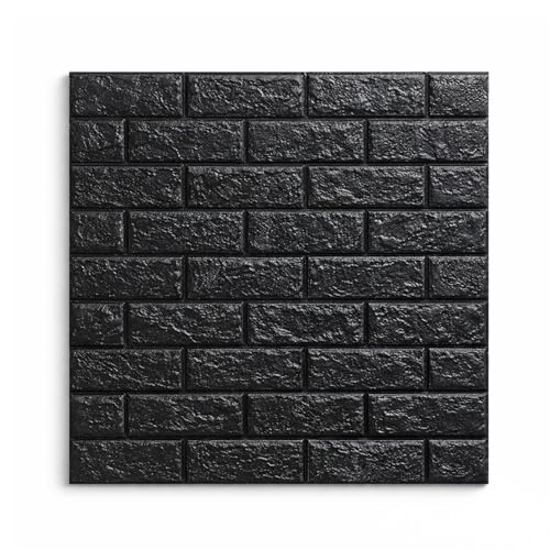 Kit Placas Adesiva Tijolinho 3D Revestimento Autocolante Decoração Quarto Sala Banheiro Impermeável (Kit 20 Placas Adesivas Tijolo Preto, 70x38,5)