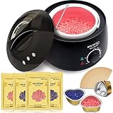 Wax Warmer - Bouvetan Waxing Hair Removal Kit with 4 Hard Wax Beans(14.1oz) and 20 Wax Applicator Sticks (at-Home Waxing)