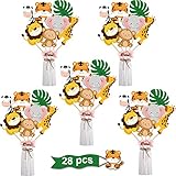 28 Pieces Jungle Animal Party Decorations - Jungle Animals Centerpiece Sticks Animals Cutouts for Baby Shower or Birthday Party Centerpiece Sticks - Table Toppers
