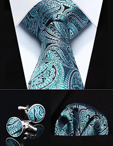 Theera - Aqua Paisley 3.4" Silk Men Tie Necktie Handkerchief Cufflinks Set YRS1935