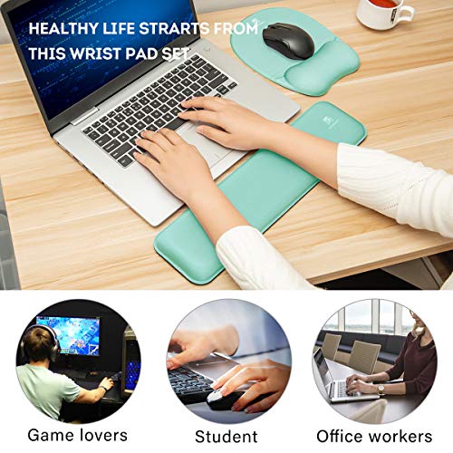Keyboard Wrist Rest Mouse Pad Wrist Support for Computer Desktop/Laptop/Notebook Memory Foam Keyboard Pad Ergonomic Hand Rest Wrist Cushion for Home Office Gaming Easy Typing Pain Relief-Green - Thumbnail 3