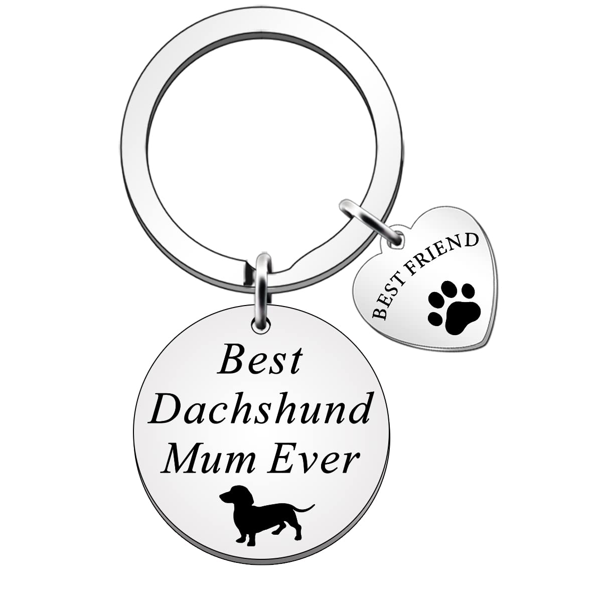 SDOFY Dachshund Gifts for Women Dog Lover Gifts Dachshund Lover Gift Dog Mum Keyring Best Dachshund Mum Ever Keychain,Silver,Universal