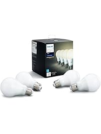 Philips Hue White A19 4-Pack 60W Equivalent Dimmable LED Smart Bulb (4 A19 60W White Bulbs Compatible with Amazon Alexa Apple HomeKit and Google Assistant)