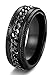 FIBO STEEL Stainless Steel Fidget Mens Rings - Spinner Ring for Men Women Anxiety Rings Chain Black Wedding Band 8mm Size 7-14
