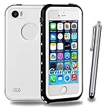 iPhone SE Waterproof Case,Cattech [Water resistant] IP68 Protection Dirt-poof Shockproof Snow-proof ,Underwater Hard Armor Rugged Full Body Sealed Case Cover for iPhone 5/5S/SE + Stylus (White)