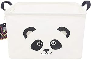 HKEC Rectangle Panda Storage Basket with Handles, Collapsible Storage Box,Cute Canvas Toy Bin for Pet/Kids,Gift Basket,Room Decor(PANDA)
