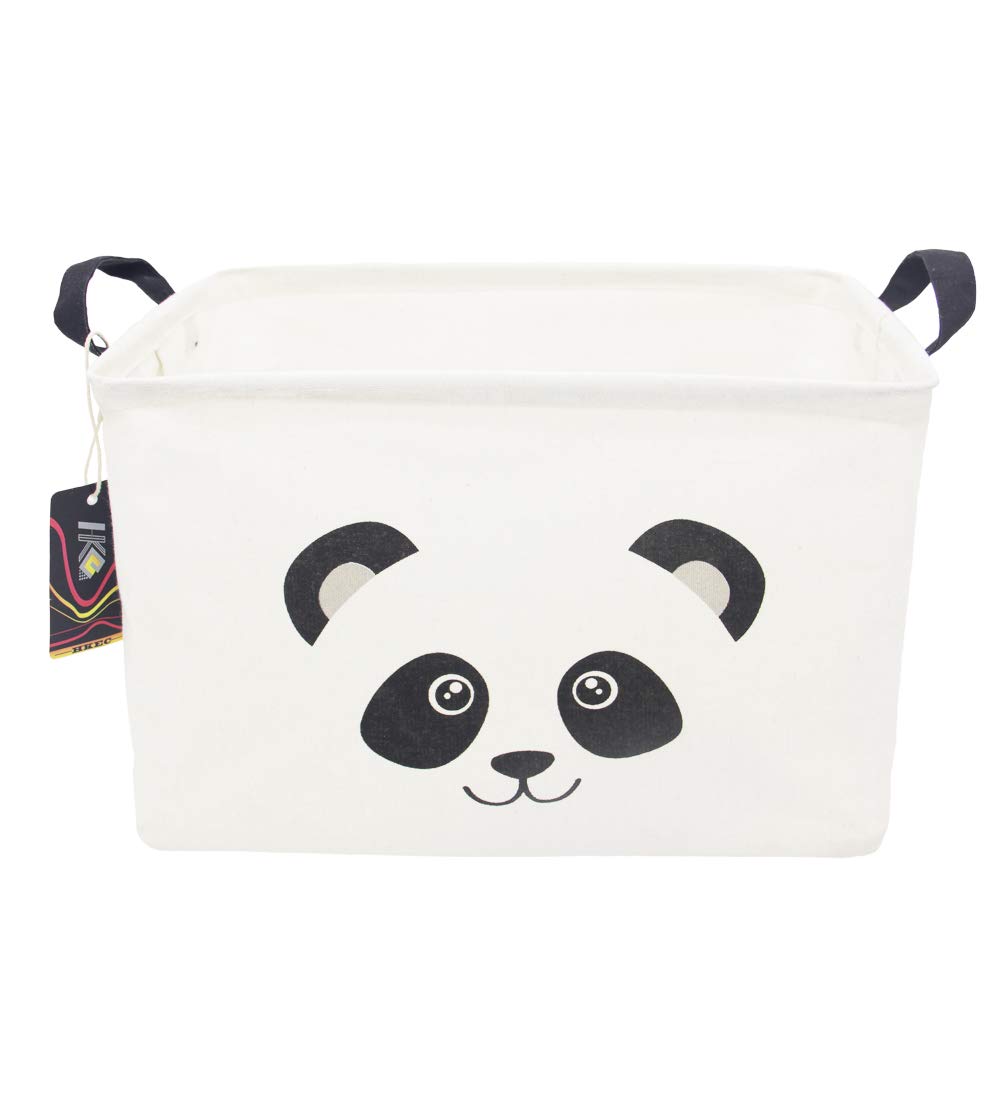 HKEC Rectangle Storage Basket with Handles, Collapsible Storage Box Cute Canvas Organizer Bin for Pet/Kids Toys, Books/Playroom Organization/Toy Bin/Closet/Shelf Baskets/Baby Hamper(PANDA)