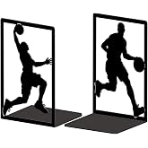 Peacoblue 5.3"x4.3"x7.9" Metal Bookends, Heavy Duty Book Ends for Shelves | Basketball Theme Cast Iron Book Supports, 1 Pair Decor Stoppers for Desk, Library, Office &amp; Home Shelves