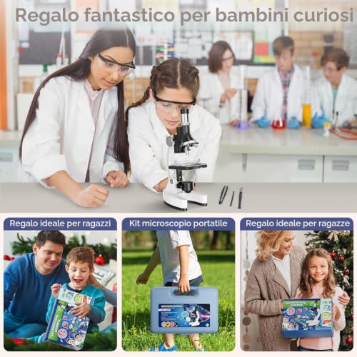 Professional Children's Microscope Kit, 100X-1200X: Optical Microscope for Boys Discovery STEM Biology – Science Set with Microscope Slides, Transport Box – Educational Gift for Child 5-12 Years