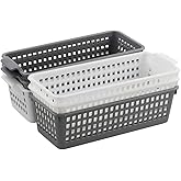 Vcansay Slim Plastic Storage Baskets, Plastic Rectangle Storage Baskets, 6 Packs