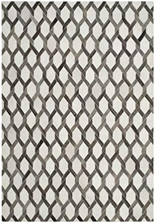 Fydnp Hand Made Cowhide Patchwork Area Rug - Leather Hide Rectangular Carpet - Modern Geometric Diamond Lattice Collection - 100% Natural Animal Skin Hair,Gray,1.6×2.3m