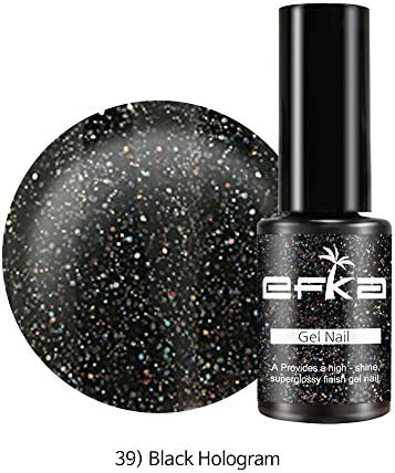 Color Gel by EFKA | UV LED Soak off Polish for Nail and Pedicure 50 Color 0.17oz/5ml (039 Black Hologram)