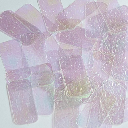 Crystal Crackle Iridescent Sequin Rectangle 1.5 inch Couture Paillettes. Made in USA. Embroidery, bridal, arts, crafts, embellishment.