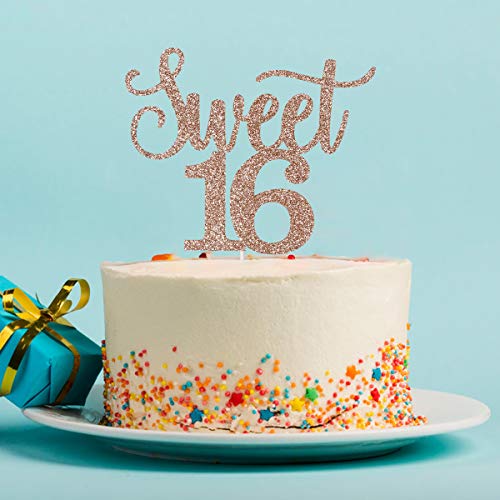 Strass Sweet 16 Cake Topper E Fascia Per Compleanno – Oro Rosa – Decorazione Torta Per Sweet Sixteen – Include Fascia Per Cappello - 5