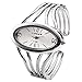 Top Plaza Women Elegant Oval Silver Tone Bangle Cuff Bracelet Dress Watch