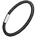 murtoo Mens Bracelet Bead Leather Bracaelet, Black Steel Chain and Tiger Eye Bead Bracelet and Cuff for Men with Adjustable Clasp (Dark Black, 7.50)