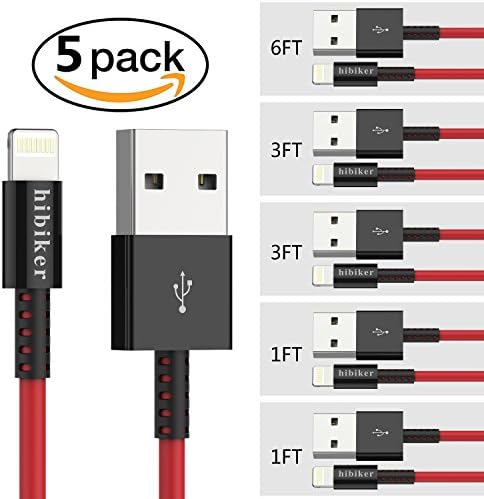 Lightning Cable Iphone 8 cable Charger Cable 5Pack(1ft2+3ft2+6ft1) to USB SyncingCharging Cable Data TPE Cord for iPhone 7/7 Plus/6/6 Plus/6s/6s Plus/5/5s/5c/SE and more( Red)
