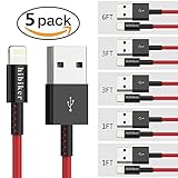 Iphone 8 cable 5pack Hibiker Lightning Cable To Usb Cable Tpe Materia 8 pin Lightning Cable Sync USB Charger Cord For Iphone7/7plus/6/6s/6s plus/5/5s /Ipad MINI (Red) [5pack 1ft/1ft/3ft/3ft/6ft]