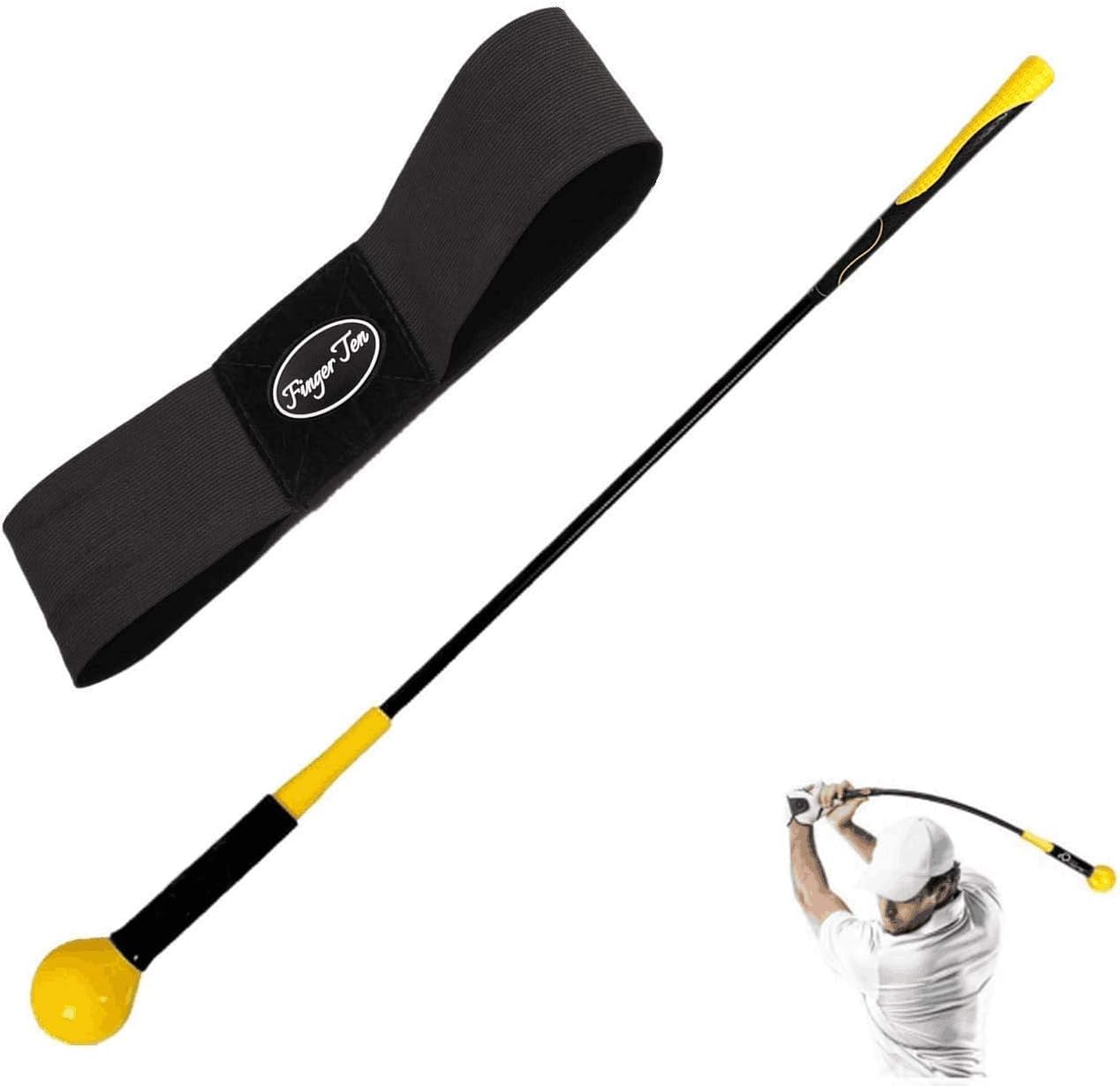 Golf Swing Trainer Aid Correction for Strength Grip with Swing Trainer Armband 48 Inch in Yellow, Golf Warm-Up Stick for Men Women Indoor Outdoor Tempo Flexibility Perfect for Swing (40 Inch)