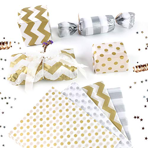 VGOODALL Seidenpapier, 80 Blatt Geschenkpapier Metallic Seidenpapier Gold Silber für Geschenk Geburtstag Hochzeit Hochzeit Weihnachten