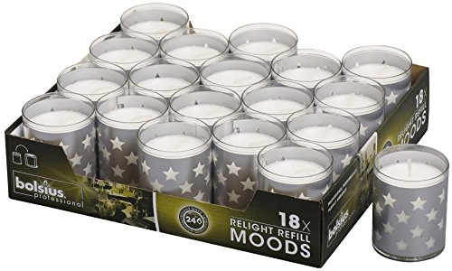 Bolsius Votive Candles – Set of 18 Restaurant and Relight Party Candle Holders –Votive Candles in Silver Cup – Home Décor Candles with Approx. 24 Hour Burning Time