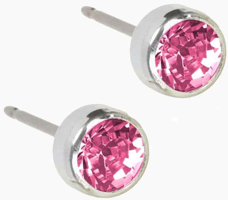 Blomdahl | Hypoallergenic | Silver Titanium Bezel Light Rose Crystal Stud Earrings | Best Choice For Sensitive Ears