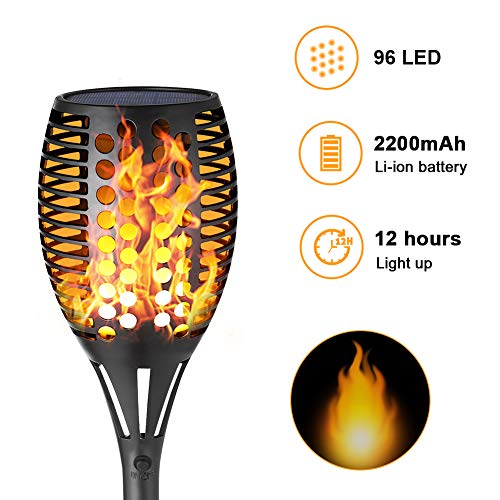 Balight Solar Torch Lights,Dancing Flame Lighting 96 LED Flickering Tiki Torches Waterproof Wireless Outdoor Light for Patio Garden Path Yard Wedding Party(4 Packs) (A)