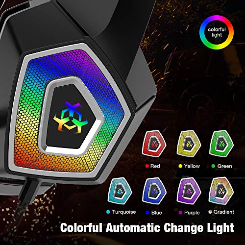 Gaming Headset for Xbox One, Y-Team Gaming Headphone with Noise Cancelling Microphone, Stereo Audio, Soft Earmuff, LED Light for Xbox One/PS4/PC/Mac/Laptop/Switch(Red)