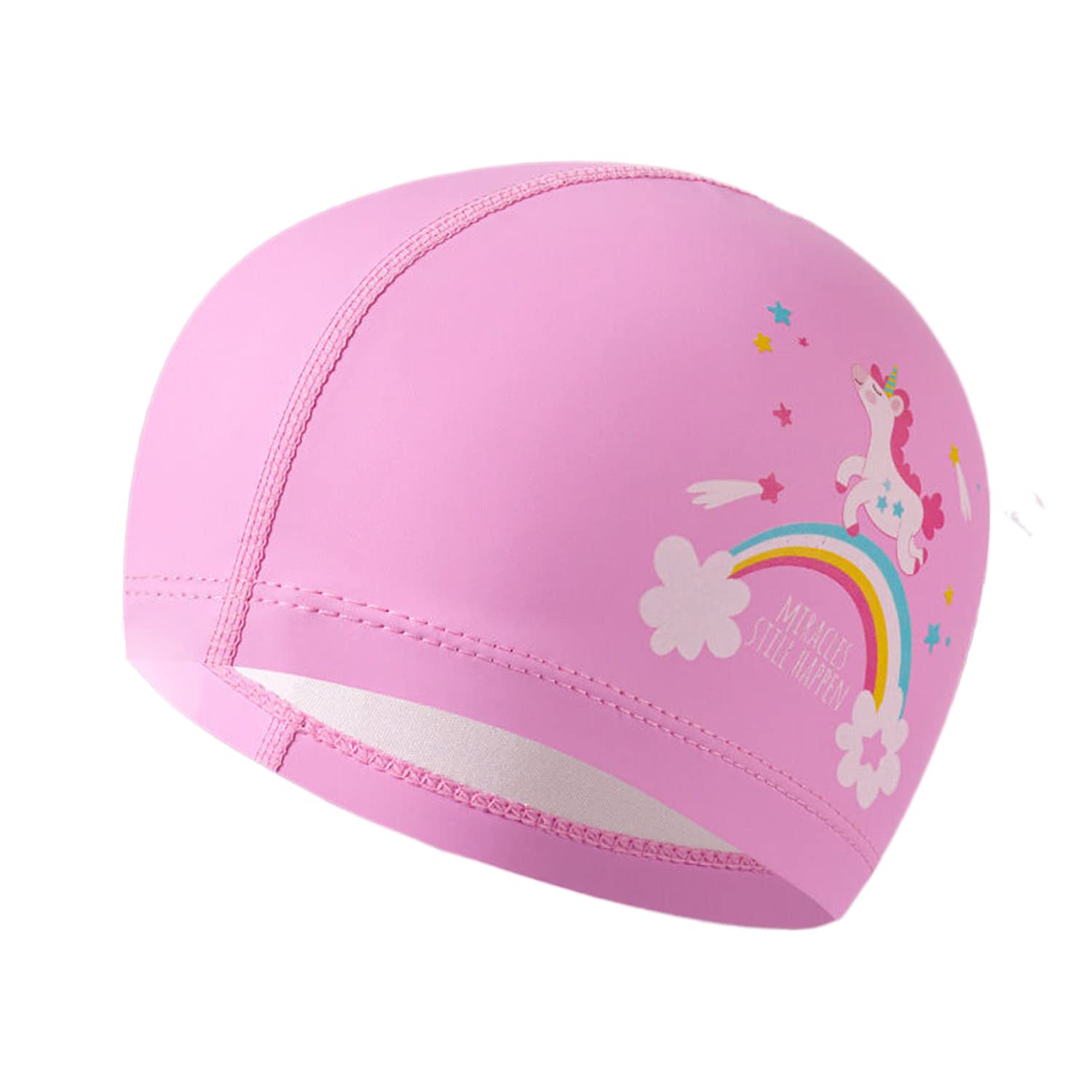 Children's Swimming Caps Pink Swimming Pool Caps Stretch Polyester Fabric Swimming Hat for Long and Short Hair, Head Circumference 50-56 cm 19-22 inches