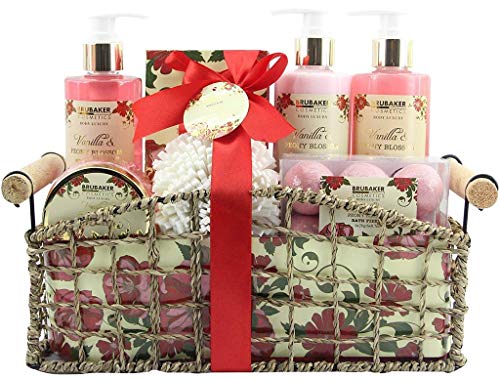 Cosmetics 'Vanilla & Poeny Blossom' 14-Pieces Bath Gift Set in Decorative Basket