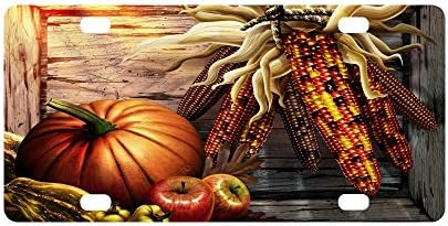 Thanksgiving Corn Pumpkin Apple Wheat Harvest Strong And Durable Aluminum Car Metal License Plate Frame for Women/Men Four Holes Tag 12" X 6"