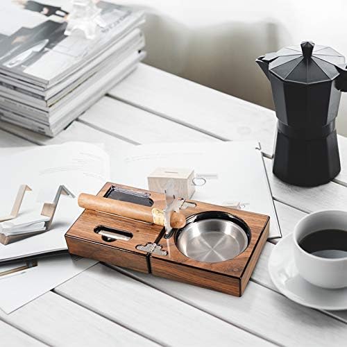 FULU Folding Cigar Ashtray Set with Cigar Cutter and Cigar Punch Business Gifts Metal for Men.