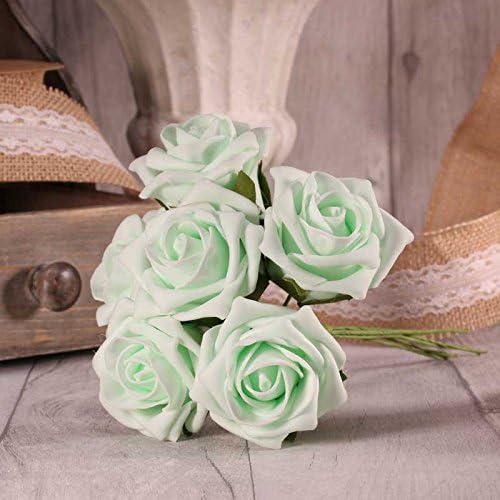 ApacFOAM ROSE BUNCH 7 CM 15 COLOURS WEDDING BOUQUET DECOR CENTREPIECES (Mint)