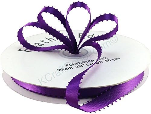 3/8" Purple Double Faced Satin Ribbon with PICOT Feather Edge 50 Yard Spool 100% Polyester by KCraftDepot