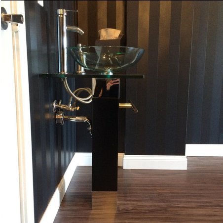 QIERAO Bathroom Vanity Set Tempered Glass Pedestal Sink for Save Bathroom Space