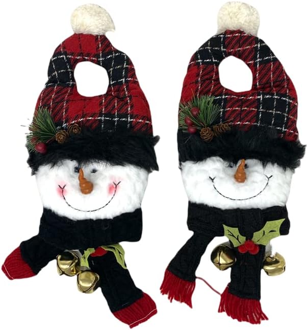 Wreath Hangers - Snowman Holiday Christmas Door Hangers For Indoor Outdoor Room Wall Decor (S/2 Snowmen Plaid)