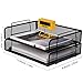 2 Tier Paper Letter Tray Desk Organizer with Bottom Support Frame Stackable Desktop File Document Organizer Metal Mesh Collection Office Desk Accessories with 3Pcs File Folders,Horizontal Black