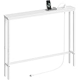ELYKEN 39.4'' Narrow Console Table with Outlet, Sofa Table Behind Couch | Skinny Entryway Tables with Charging Station for Living Room, Hallway, 5.9 x 39.4 x 29.5in, White