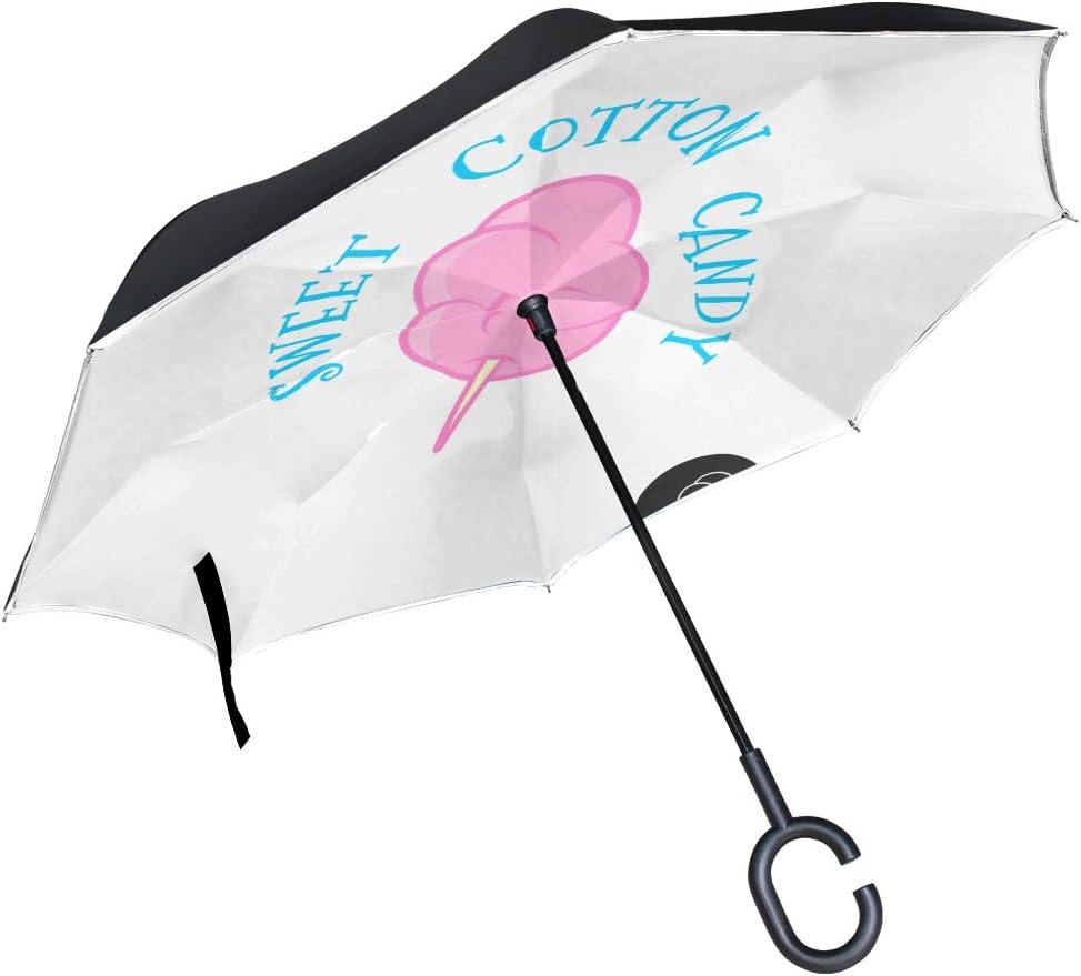 Sweet Cotton Candy Double Layer Folding Anti Uv Protection Waterproof Windproof Straight Cars Golf Reverse Inverted Umbrella Stand With C-shaped Handle For Car Rain Outdoor