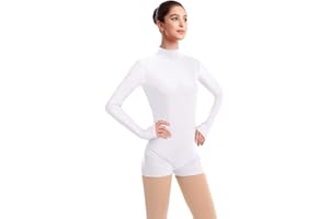 ODASDO Women Mock Neck Gymnastics Dance Leotard Boyshorts Long Sleeve Bodysuit Ballet Dancewear One-piece Biketard Unitard
