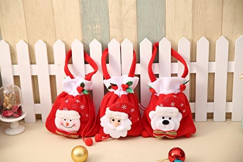 Homeditor Christmas Candy Bags Santa Gift Bags Portable Gift Baskets Decoration Claus Snowman Pattern 3 (Candy Bags11.8×7.5 inch)