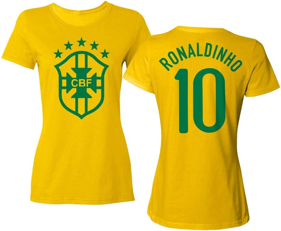 Tcamp Soccer Legends #10 Ronaldinho Jersey Style Ladies Crewneck T-Shirt