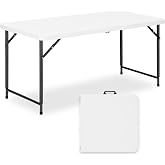 GlowitLian 4ft Folding Table with Adjustable Height, 3-Level Foldable Table with HDPE Top &amp; Steel Legs, Portable 4 Foot Folding Table for Picnic, Party, Craft, Indoor Outdoor Use, White