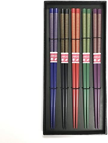 WAKASANURI JAPANESE CHOPSTICKS 5 SETS (Blue, Black, Red, Green, and Purple) Made in Japan